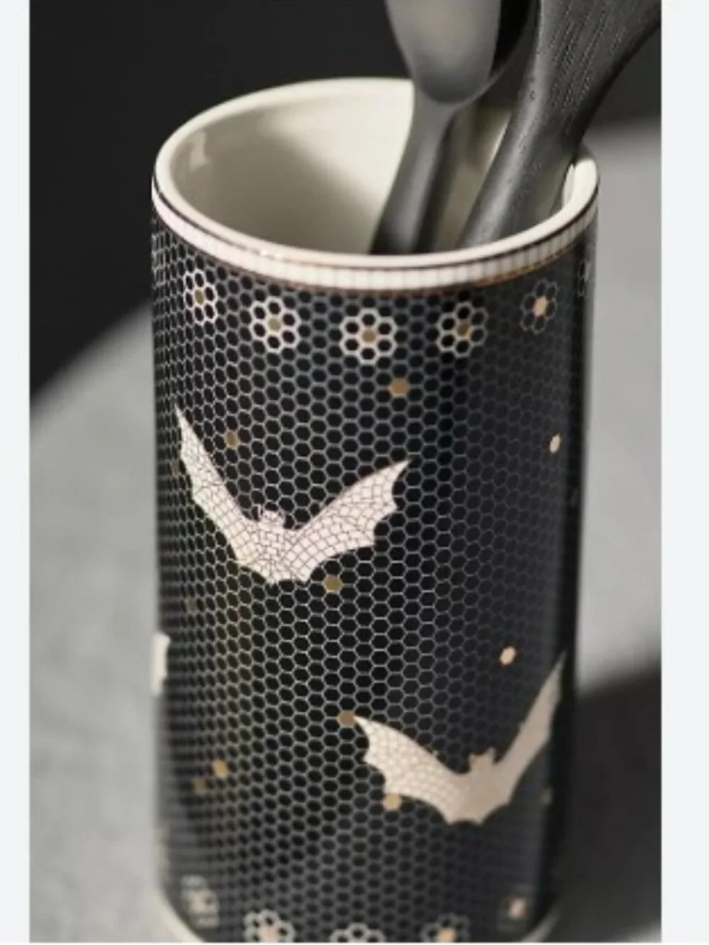 Anthropologie Bistro Tile Stoneware Vase: Halloween Edition - Bats - NWT